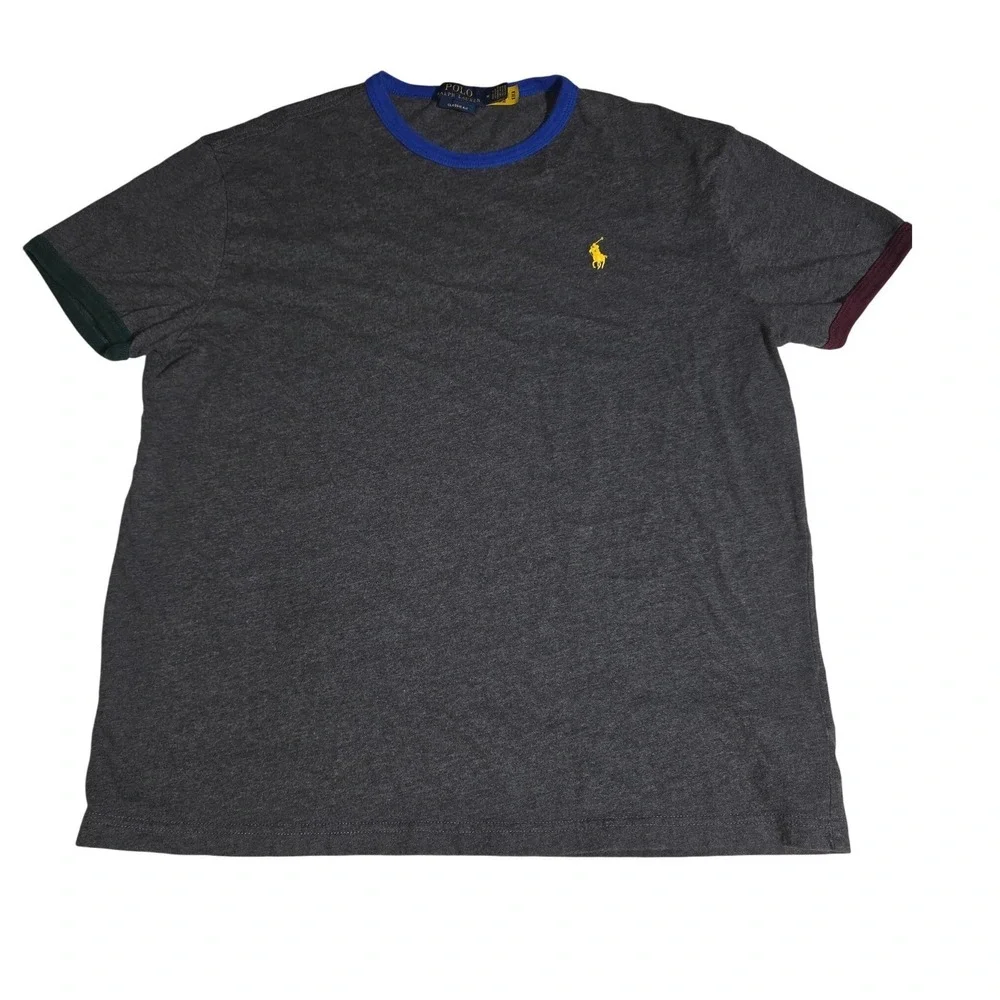 Polo Ralph Lauren Mens Classic Fit Ringer T-Shirt Gray Blue‎ Green Size M B30